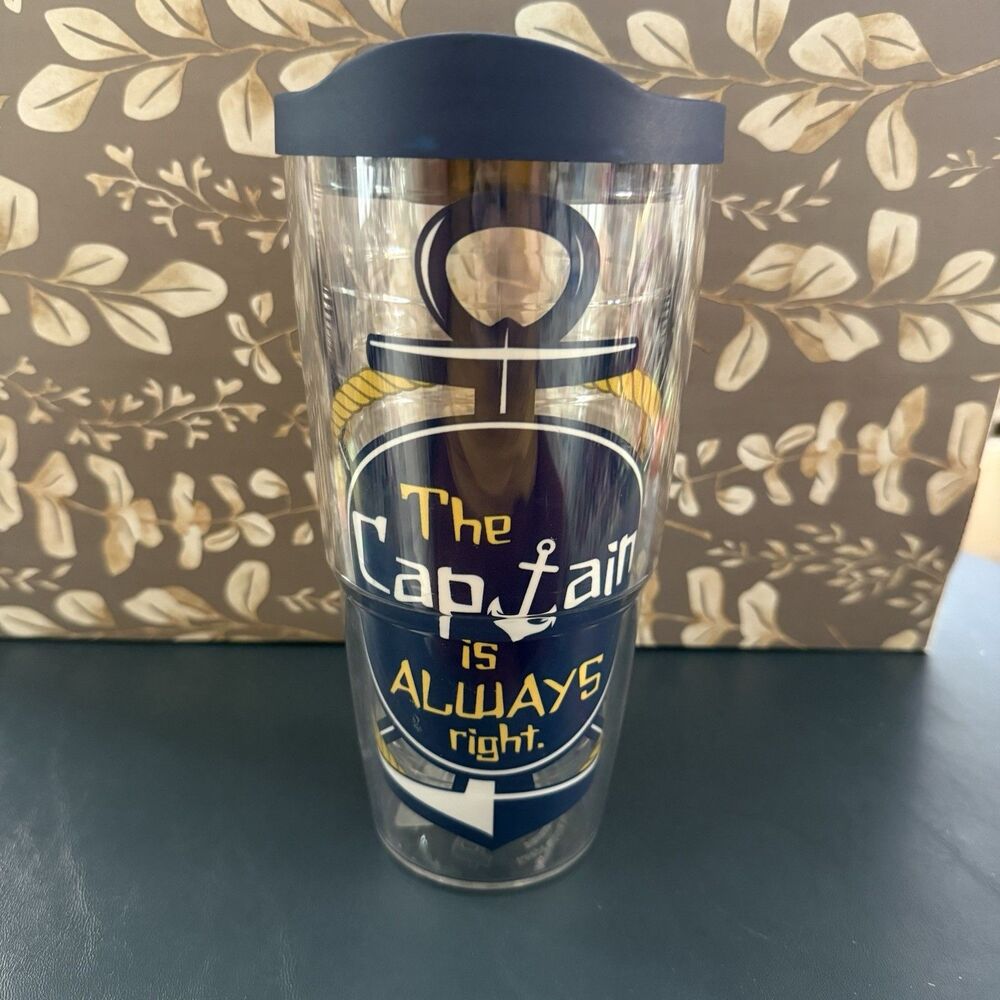 Tervis Insulated Travel Tumbler 24oz W/ Lid The Captain Is Always Right Boat NEW